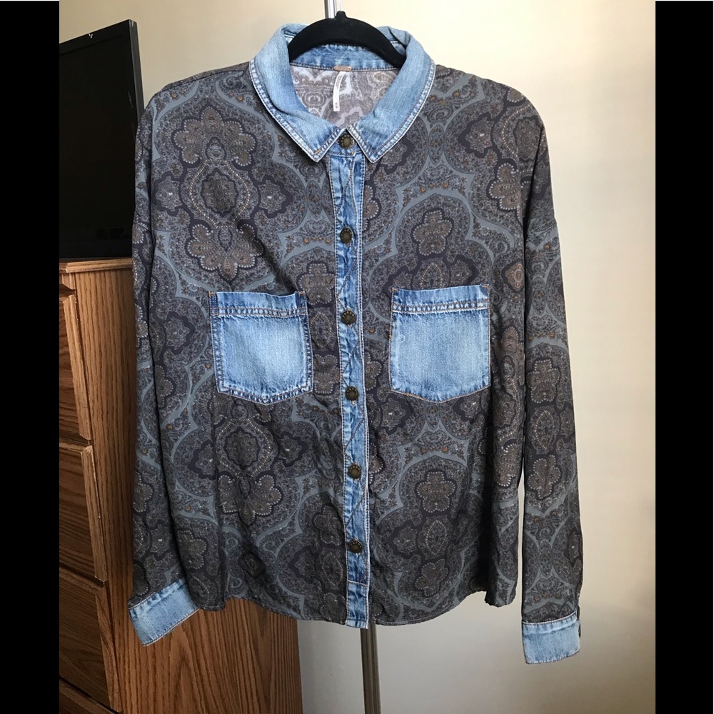 Free People Denim Silk Button Up